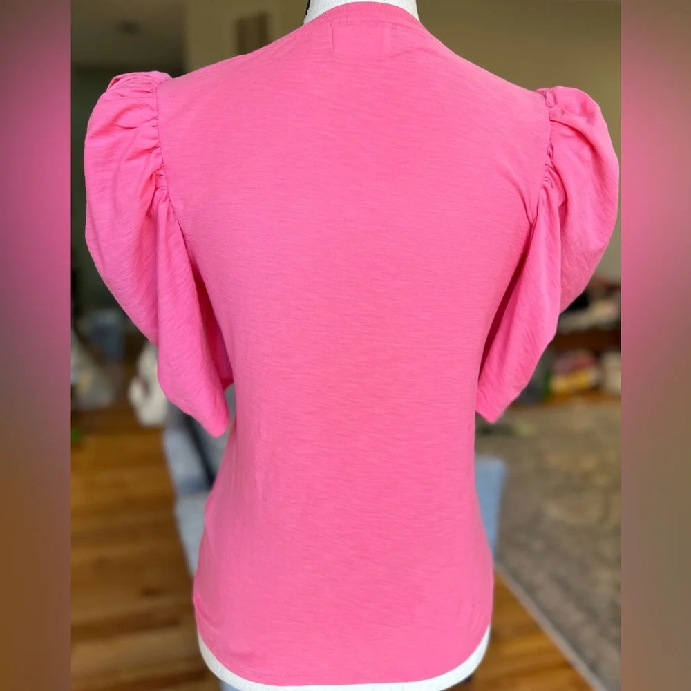 NATION Jillian Bold Shoulder Top V Neck Puff Sleeves Pink Size XS - Picture 5 of 8
